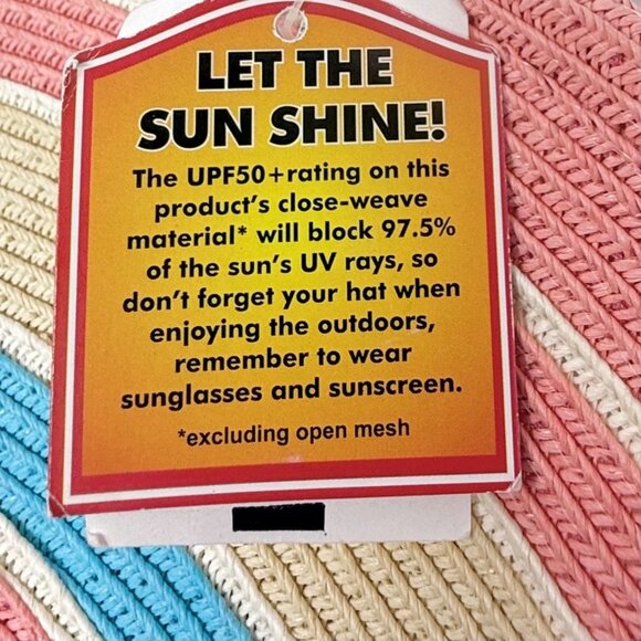 Striped Wide Brim Sun Beach Hat UPF50+ Protection Blue / Yellow /Pink Stripes - Picture 9 of 11